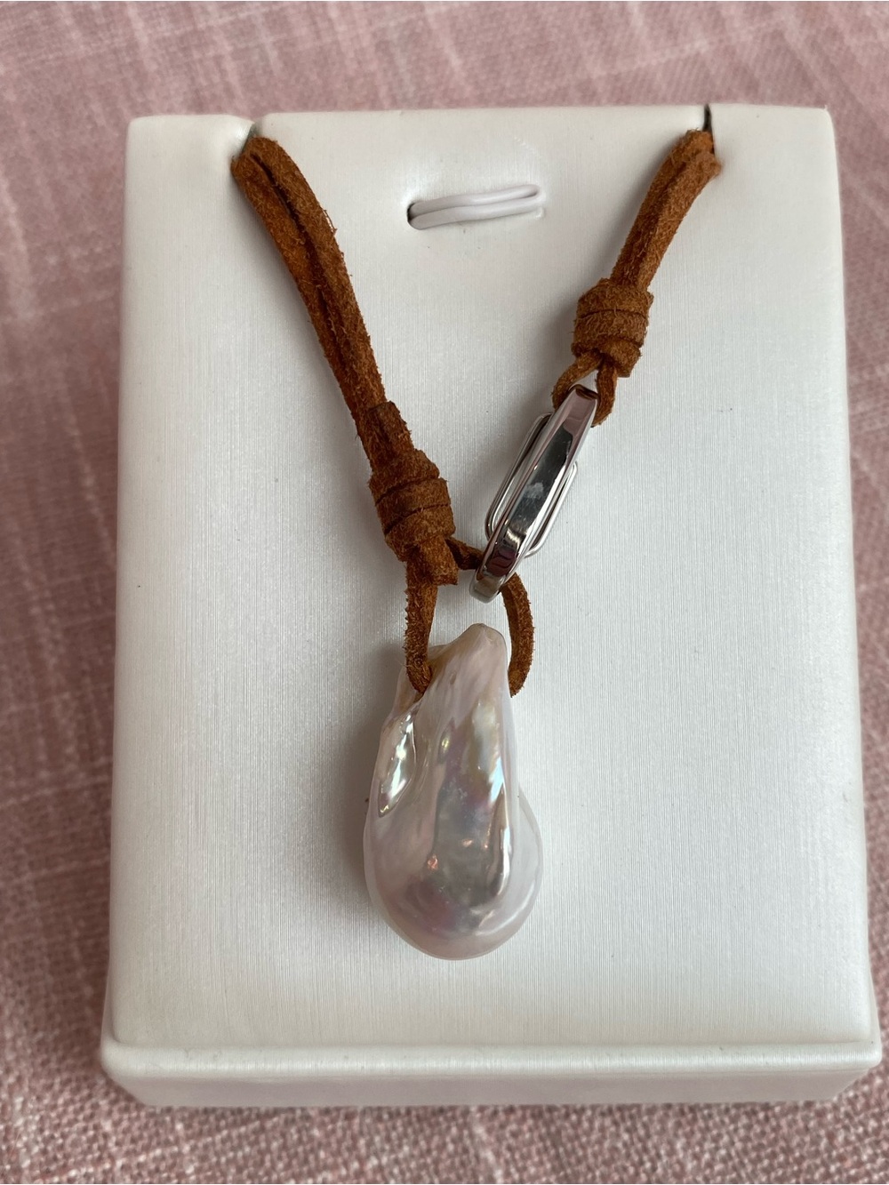 Baroque freshwater Pearl Long Brown Leather Cord Necklace